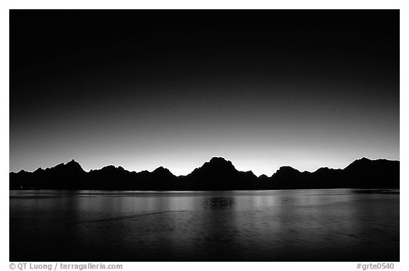 Teton range above Jackson lake, dusk. Grand Teton National Park (black and white)