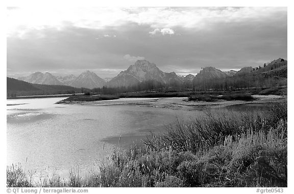 Oxbow bend and Mt Moran. Grand Teton National Park (black and white)