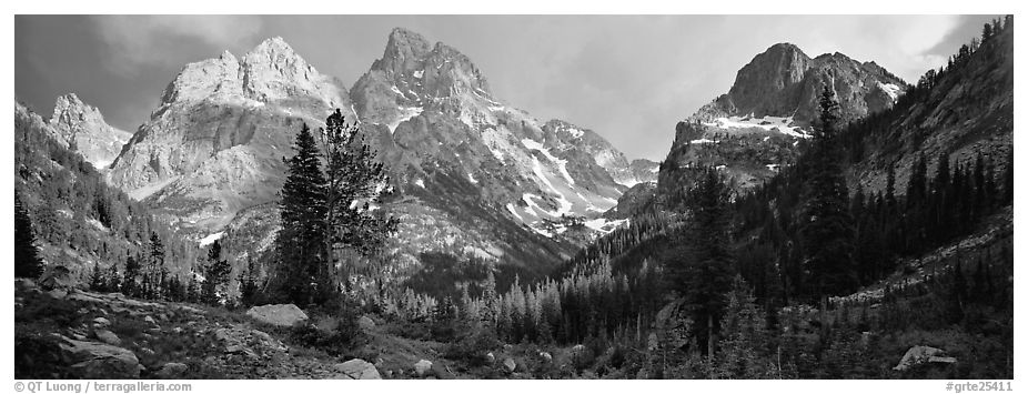 Mountain scenery with dramatic peaks. Grand Teton National Park (black and white)