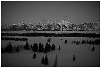 Teton range at night in winter. Grand Teton National Park ( black and white)