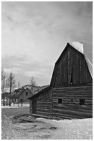Wooden barn and house, Moulton homestead. Grand Teton National Park, Wyoming, USA. (black and white)