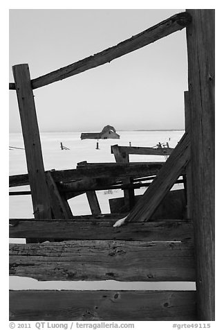 Fences, winter plain, and Murphy homestead. Grand Teton National Park (black and white)