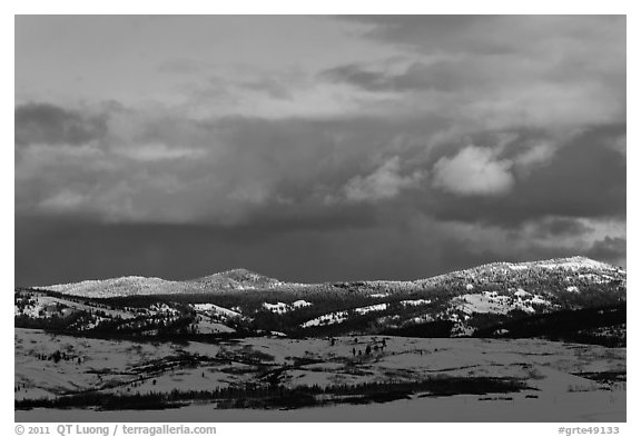 Late light on hills in winter. Grand Teton National Park (black and white)