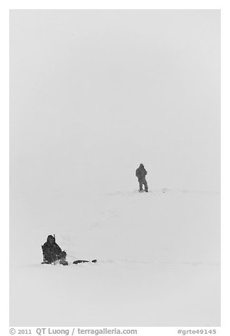 Ice fishermen on Frozen Jackson Lake. Grand Teton National Park (black and white)