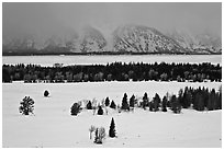 Snake River plain and Teton Range foothills in winter. Grand Teton National Park ( black and white)