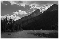Water recreation, String Lake. Grand Teton National Park ( black and white)