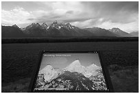 Shrinking Teton Glaciers interpretive sign. Grand Teton National Park ( black and white)