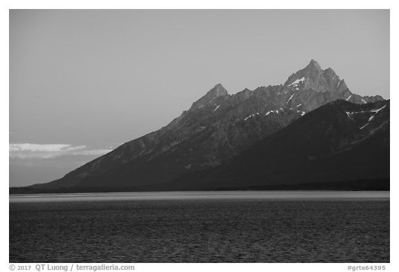 Grand Teton from Jackson Lake, dusk. Grand Teton National Park (black and white)