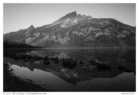 Grand Teton reflected in Jenny Lake. Grand Teton National Park (black and white)