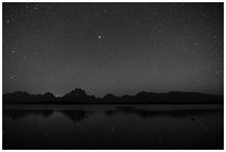 Stars and Mt Moran reflected in Jackson Lake. Grand Teton National Park ( black and white)