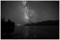Milky Way and Teton Range above Jackson Lake. Grand Teton National Park ( black and white)