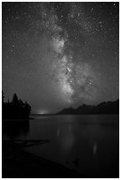 Milky Way and Teton Range from Jackson Lake at night. Grand Teton National Park ( black and white)
