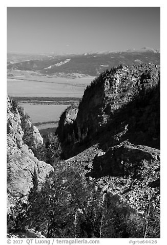 Jackson Hole from Garnet Canyon. Grand Teton National Park (black and white)