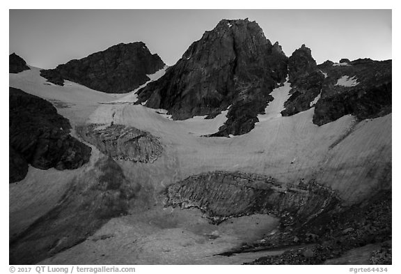 Middle Teton and glacier from Garnet Canyon. Grand Teton National Park (black and white)