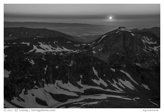 Sun setting over Table Mountain. Grand Teton National Park (black and white)