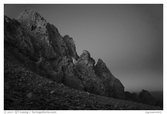 Grand Teton from Lower Saddle at dusk. Grand Teton National Park (black and white)