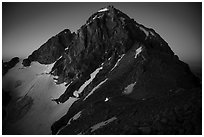 Middle Teton at night, with lights from climbers approaching. Grand Teton National Park ( black and white)