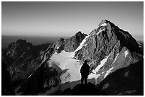 Mountaineer sihouette in front of Middle Teton. Grand Teton National Park ( black and white)