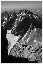 Climbers on Upper Exum Ridge, Grand Teton. Grand Teton National Park ( black and white)