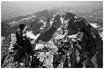 Climber handling rope on Upper Exum Ridge, Grand Teton. Grand Teton National Park ( black and white)