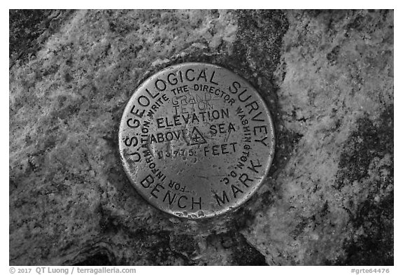 Geological marker, Grand Teton. Grand Teton National Park (black and white)