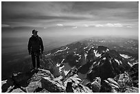 Climber standing on summit of Grand Teton. Grand Teton National Park ( black and white)