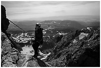 Woman climber rappels from Grand Teton. Grand Teton National Park ( black and white)