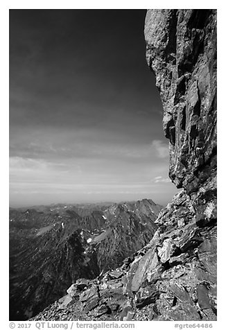 Grand Teton headwall profile from Upper Saddle. Grand Teton National Park (black and white)