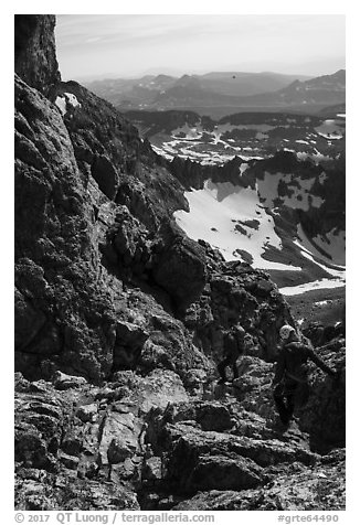 Climbers descending Grand Teton. Grand Teton National Park (black and white)