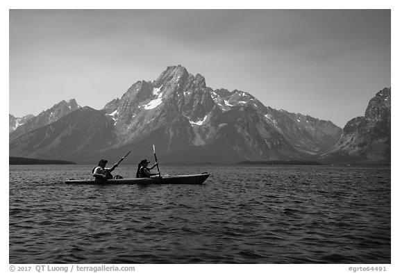 Kakayers in Colter Bay with Mt Moran in background. Grand Teton National Park (black and white)