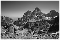 Visitor looking, Tetons from near Table Mountain. Grand Teton National Park ( black and white)