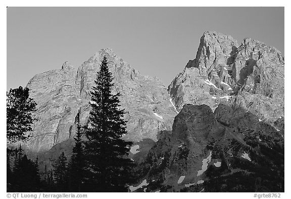 Mt Owen and Tetons at sunset seen from the North. Grand Teton National Park (black and white)
