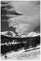 Mummy range and cloud in winter. Rocky Mountain National Park ( black and white)