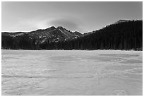 Frozen Bear Lake at sunrise. Rocky Mountain National Park ( black and white)