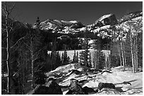 Bear Lake in winter. Rocky Mountain National Park, Colorado, USA. (black and white)