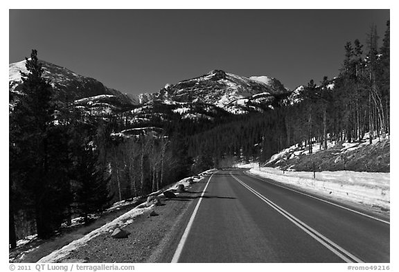 Bear Lake Road in winter. Rocky Mountain National Park (black and white)