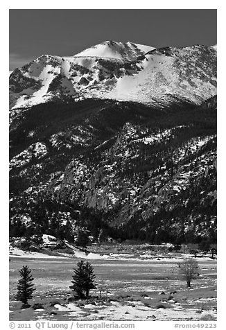 Moraine Park and Stones Peak in winter. Rocky Mountain National Park (black and white)