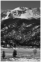 Moraine Park and Stones Peak in winter. Rocky Mountain National Park ( black and white)