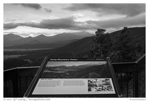 Interpretive sign, Parks. Rocky Mountain National Park (black and white)