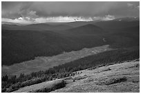 Valley under stormy skies. Rocky Mountain National Park ( black and white)