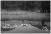 Mist and Never Summer Mountains reflection. Rocky Mountain National Park ( black and white)