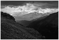 Longs Peak range under dark skies. Rocky Mountain National Park ( black and white)