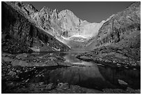 Longs Peak cirque and Chasm Lake, morning. Rocky Mountain National Park ( black and white)