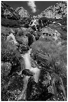 Alpine cascades. Rocky Mountain National Park, Colorado, USA. (black and white)
