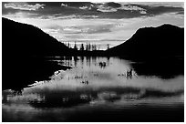 Sunrise on a pond in Horseshoe Park. Rocky Mountain National Park, Colorado, USA. (black and white)
