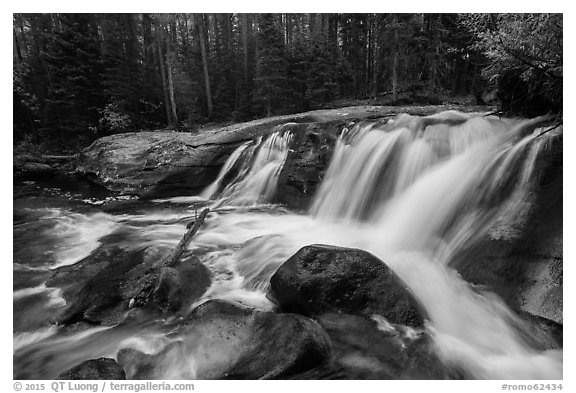 Lower Copeland Falls, Wild Basin. Rocky Mountain National Park (black and white)