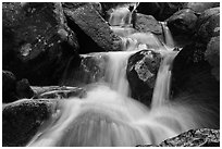 Close-up of water and boulders, Calypso Cascades. Rocky Mountain National Park ( black and white)