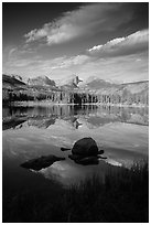 Continental Divide mountains reflected in Sprague Lake. Rocky Mountain National Park ( black and white)