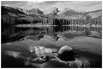 Continental Divide and Sprague Lake in autumn. Rocky Mountain National Park ( black and white)