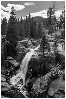 Alberta Falls and mountains. Rocky Mountain National Park ( black and white)